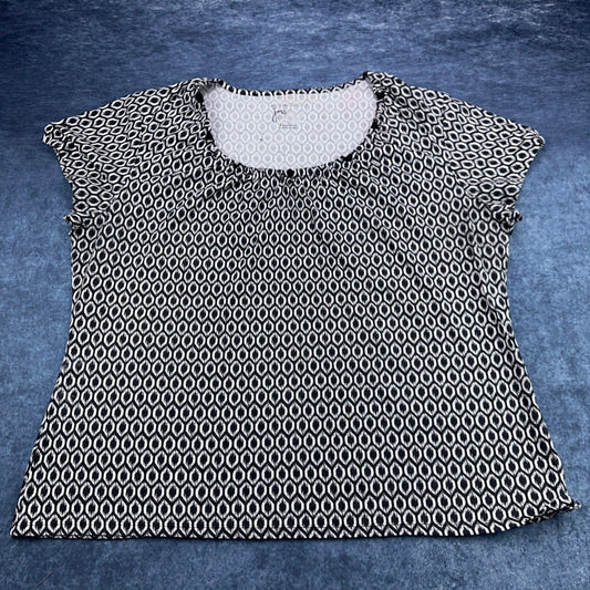 Just My Size JMS Women 3X Black White Geometric Ikat Cap Sleeve Pleated Blouse by Just My Size