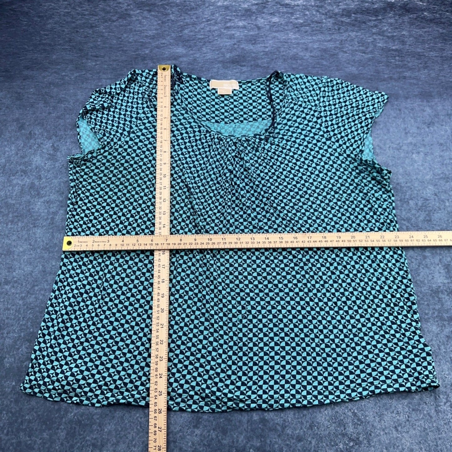 Michael Michael Kors Womens 2X Teal Black Geometric Print Short Sleeve Blouse by Michael Michael Kors