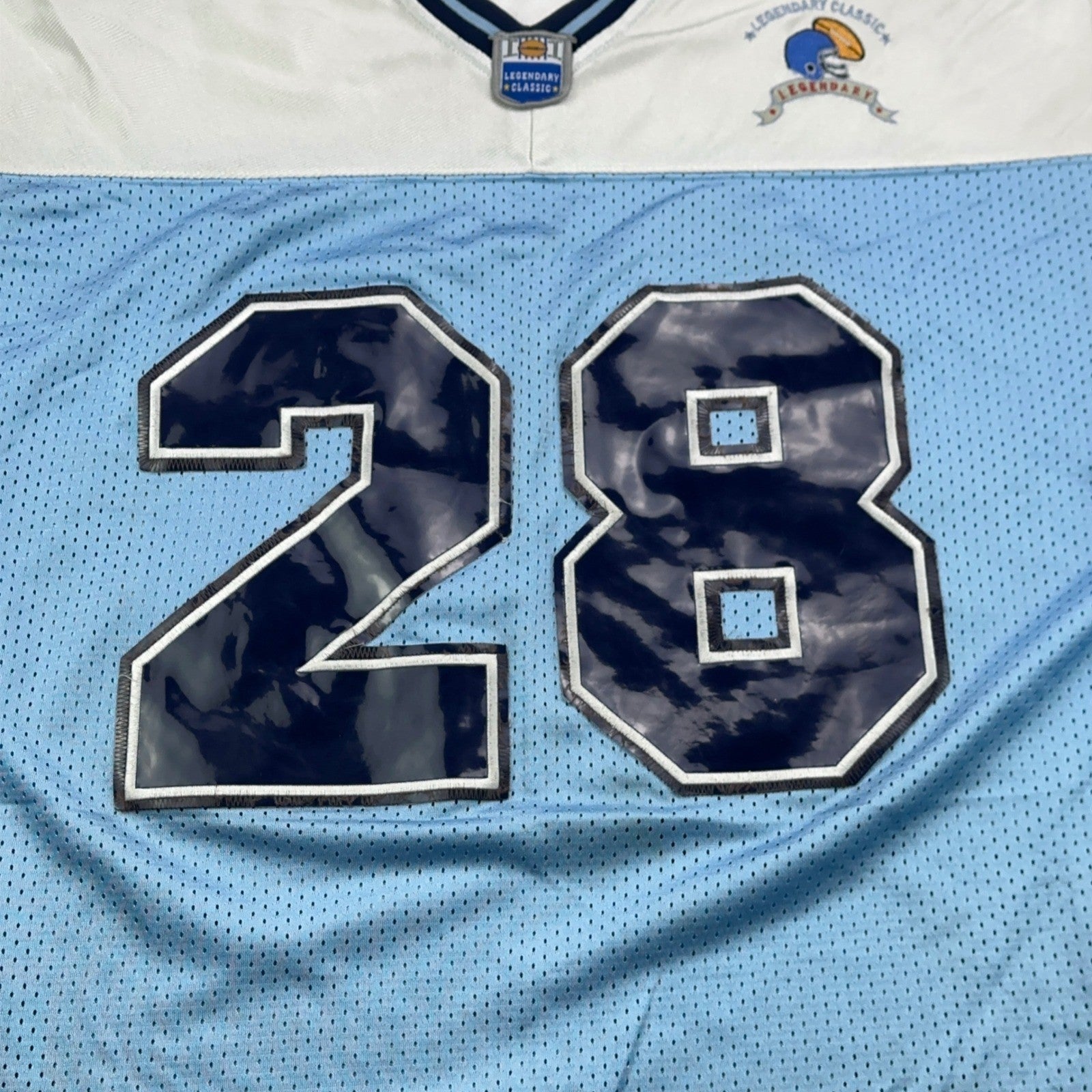 Legendary Classic Football Jersey XL Blue White Number 28 Mesh Athletic Shirt by Legendary Classic