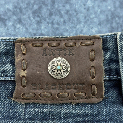 Antik Denim Mens Straight Leg Jeans Blue Medium Wash Button Fly Distressed 34x32 by Antik Denim