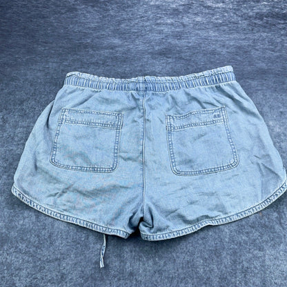 American Eagle Chambray Dolphin Shorts Light Wash Elastic Waist Drawstring M by American Eagle Outfitters