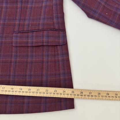 Tallia Mens Plaid Blazer Sport Coat Burgundy Blue Wool Blend Floral Lining 46R by Tallia