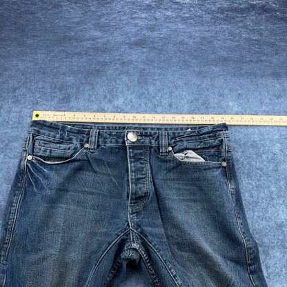 Antik Denim Mens Straight Leg Jeans Blue Medium Wash Button Fly Distressed 34x32 by Antik Denim