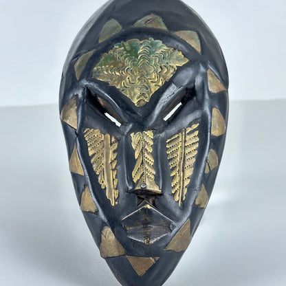 Handmade Ghana African Tribal Mask Set 3 Wood Brass Inlay Wall Decor Black Gold by African Arts & Crafts Int'l
