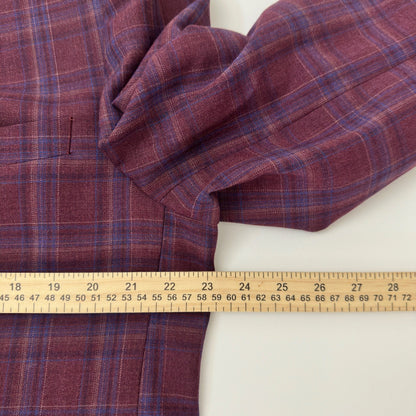 Tallia Mens Plaid Blazer Sport Coat Burgundy Blue Wool Blend Floral Lining 46R by Tallia
