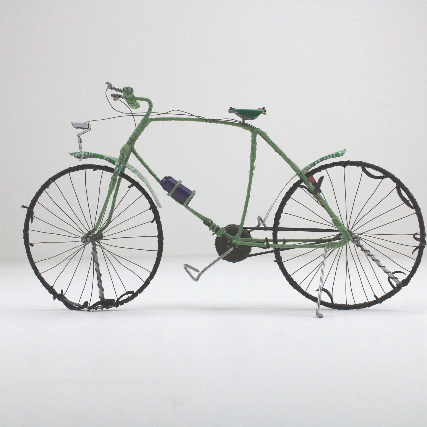 Handmade Recycled Wire Bicycle Sculpture Green Miniature Bike Folk Art Decor by Unbranded