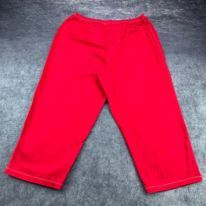 Red 100% Cotton Elastic Waist Crop Pants Women XL Relaxed Wide Leg Side Slit by Unbranded
