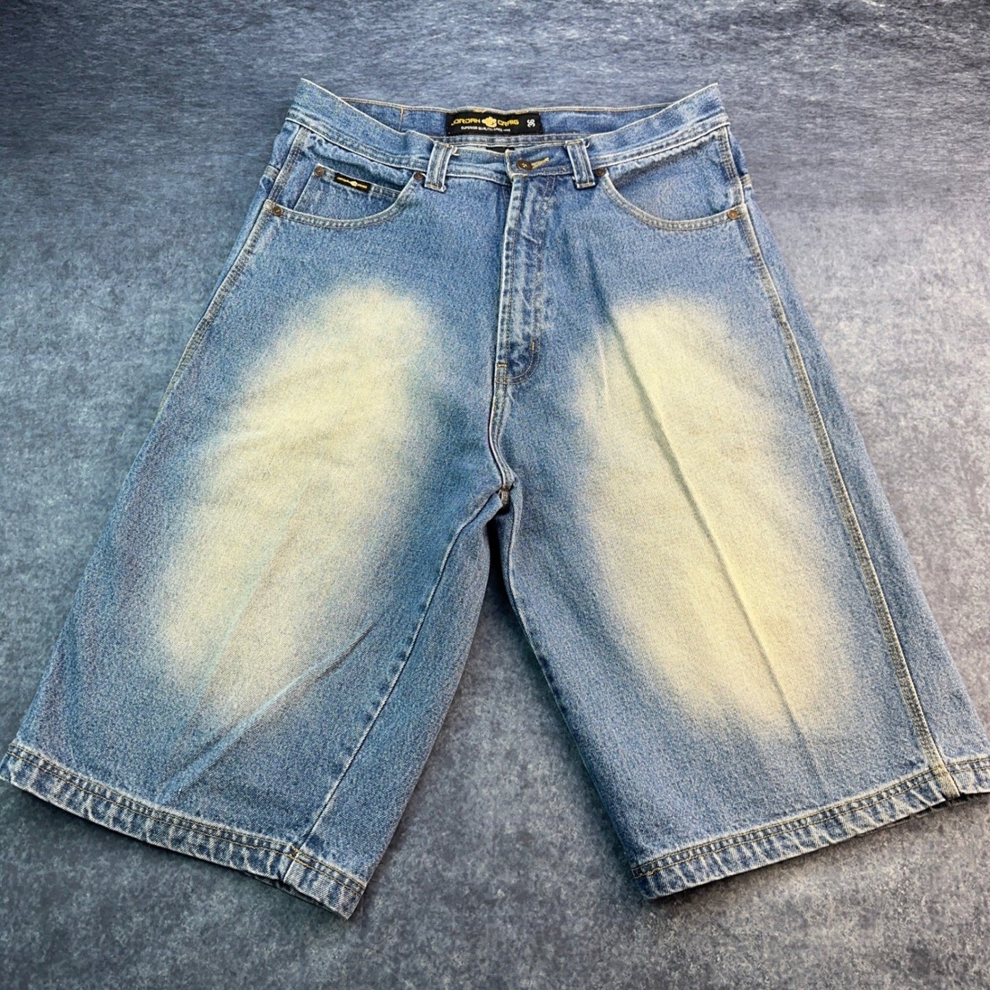 Jordan Craig Mens Baggy Denim Shorts Blue Sandblasted Fade Size 36 Y2K Jorts by Jordan Craig