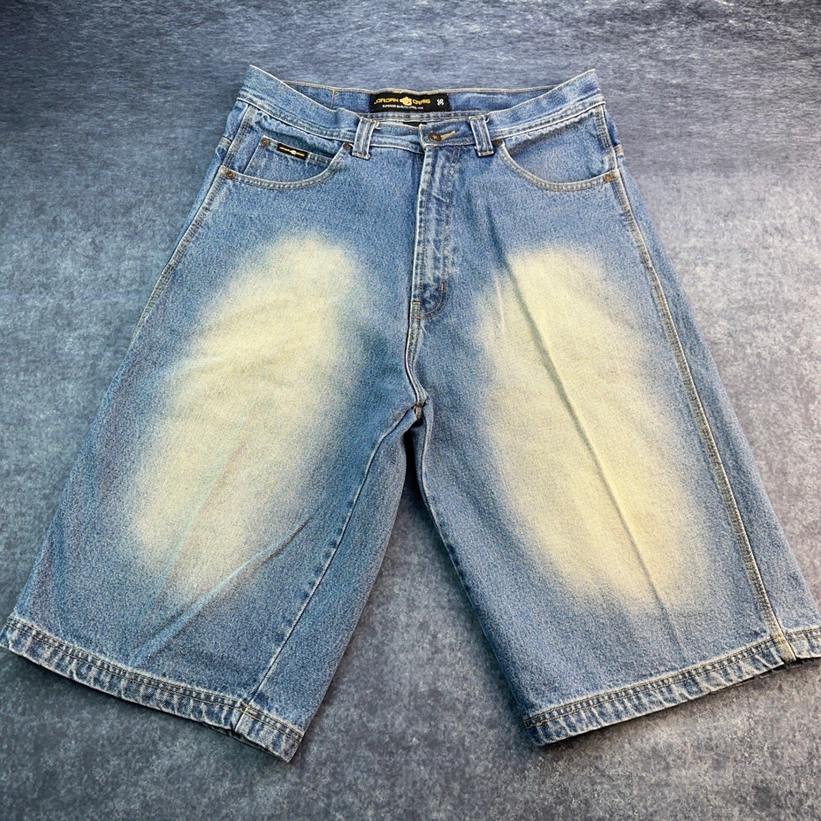 Jordan Craig Mens Baggy Denim Shorts Blue Sandblasted Fade Size 36 Y2K Jorts by Jordan Craig
