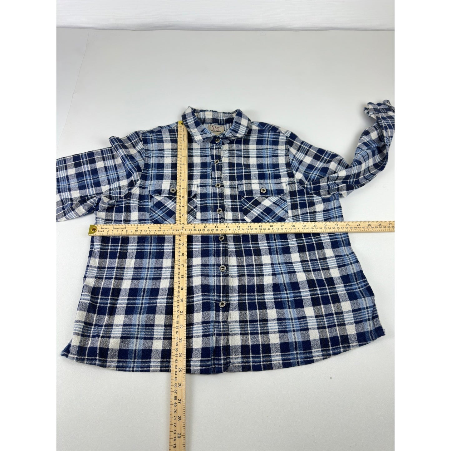 At Last & Co Blue White Plaid Cotton Button Down Shirt Mens 18/20 Flannel L/S by At Last & Co.