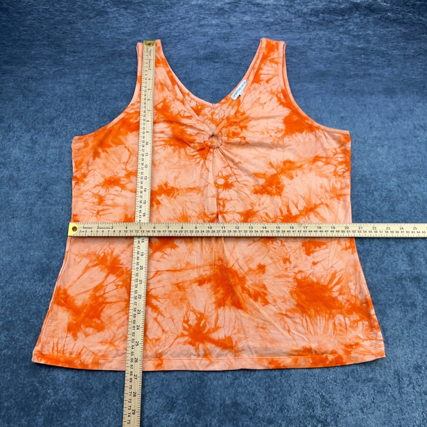 One Step Up Plus Orange Tie Dye O-Ring Tank Top 3X Sleeveless Cotton Blend by One Step Up Plus