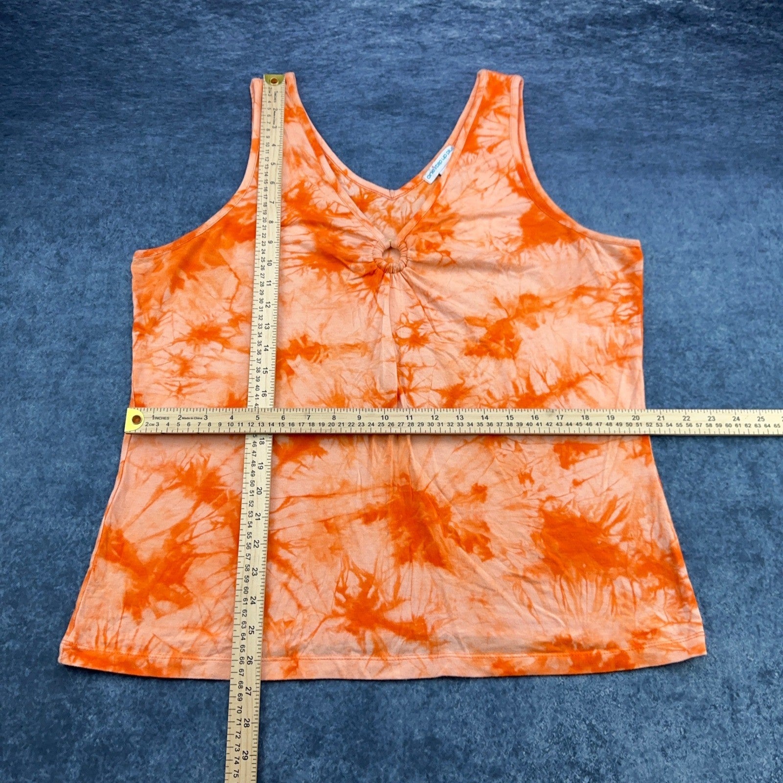 One Step Up Plus Orange Tie Dye O-Ring Tank Top 3X Sleeveless Cotton Blend by One Step Up Plus