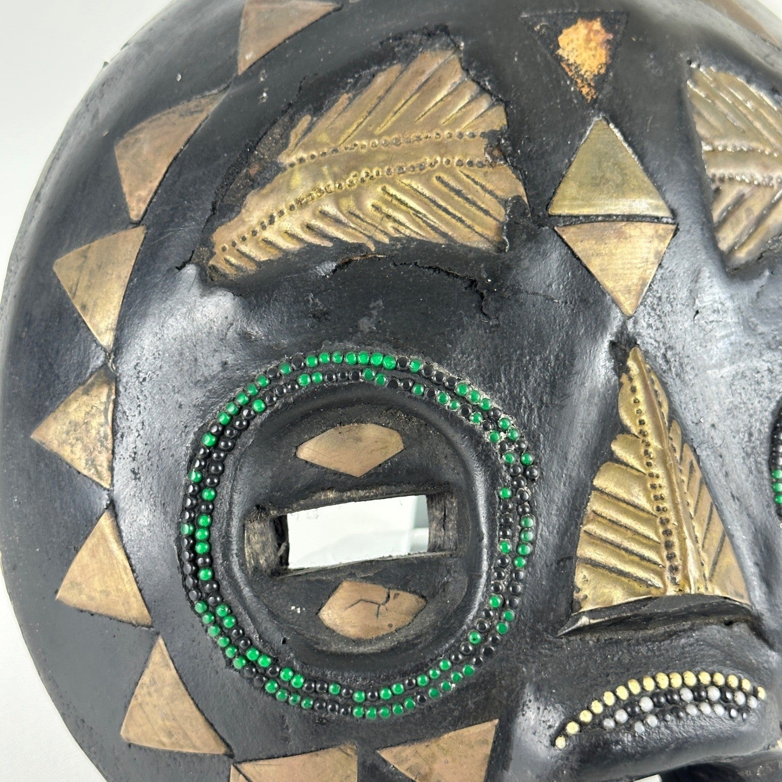 Handmade Ghana African Tribal Mask Set 3 Wood Brass Inlay Wall Decor Black Gold by African Arts & Crafts Int'l
