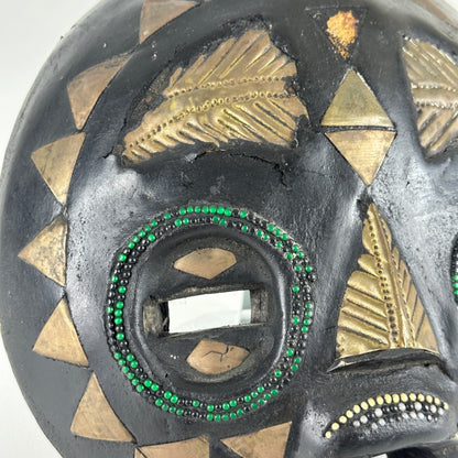 Handmade Ghana African Tribal Mask Set 3 Wood Brass Inlay Wall Decor Black Gold by African Arts & Crafts Int'l