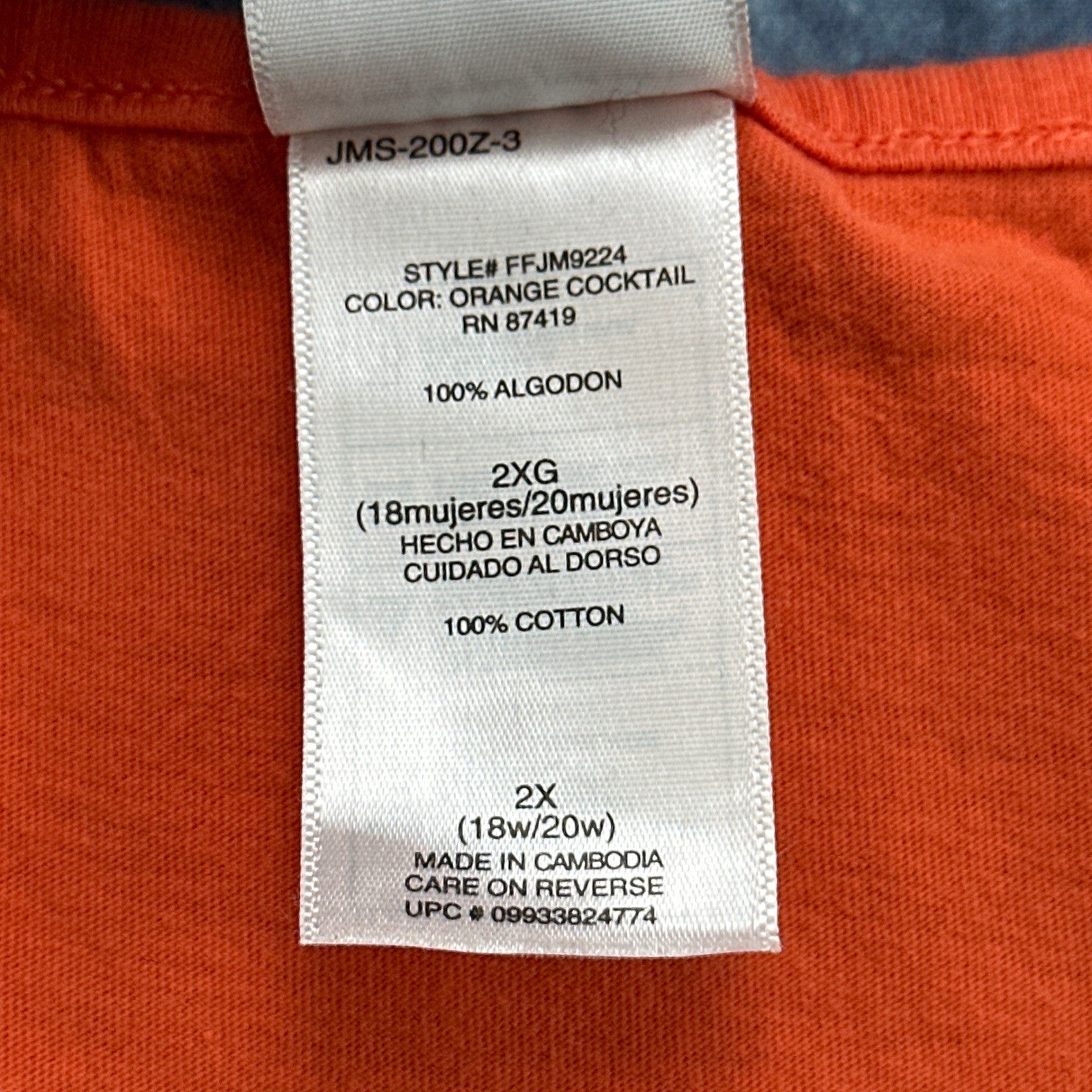 Just My Size Womens 2X Orange Cotton Crochet Trim Peplum Top FFJM9224 by Just My Size