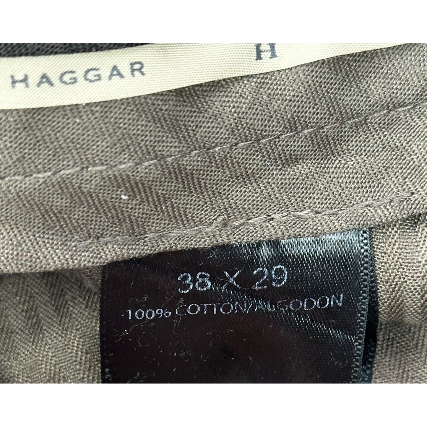Haggar Mens Khaki Chino Pants Beige Flat Front 100% Cotton 38x29 by Haggar