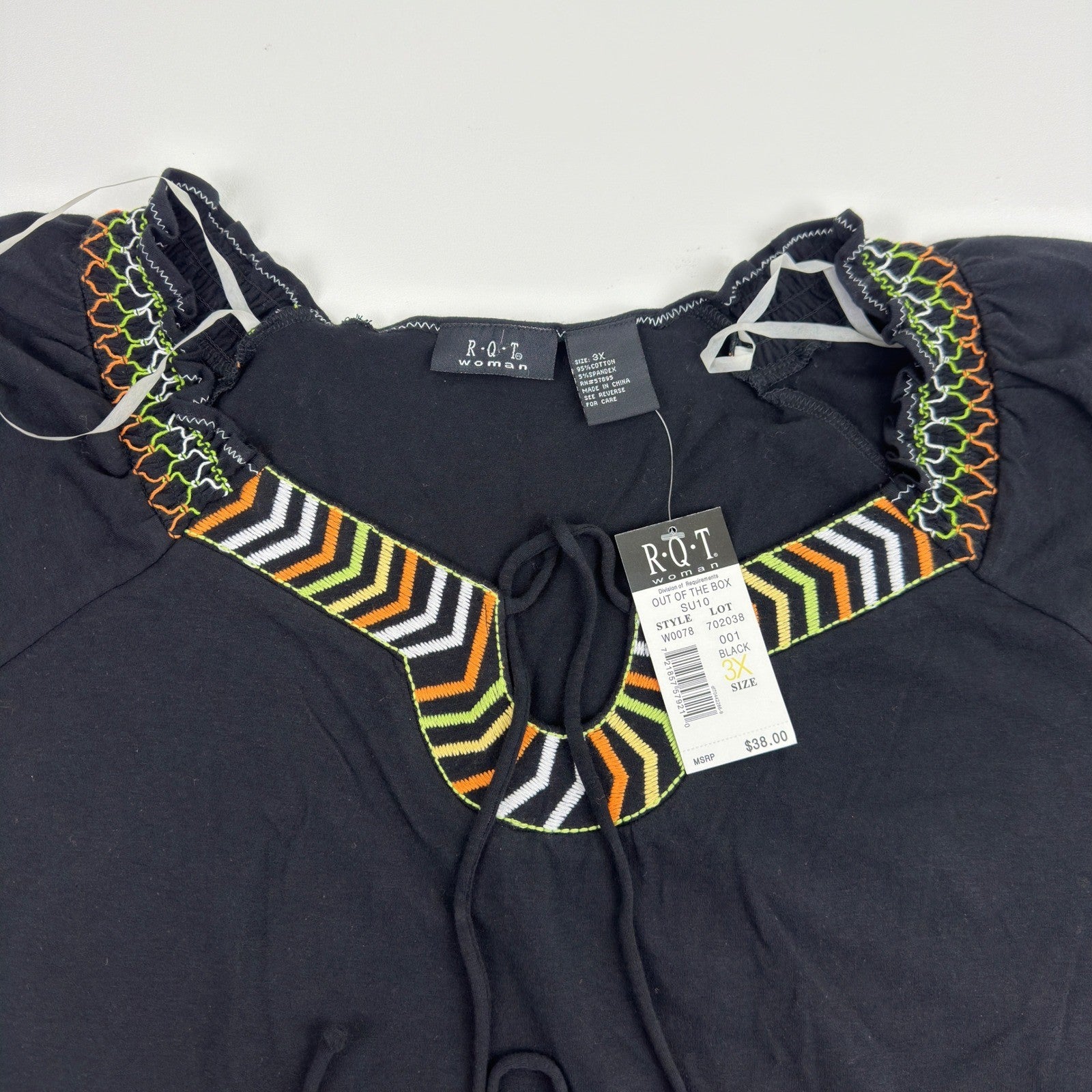 RQT Woman Out Of The Box Black Embroidered Short Sleeve Plus Size Top 3X W0078 by RQT Woman