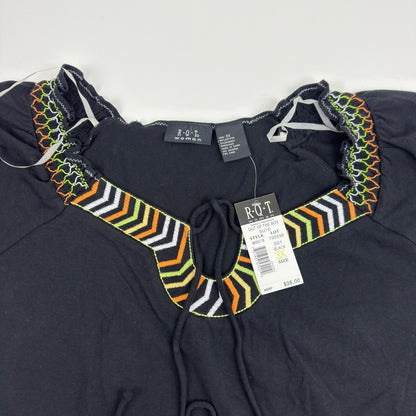 RQT Woman Out Of The Box Black Embroidered Short Sleeve Plus Size Top 3X W0078 by RQT Woman