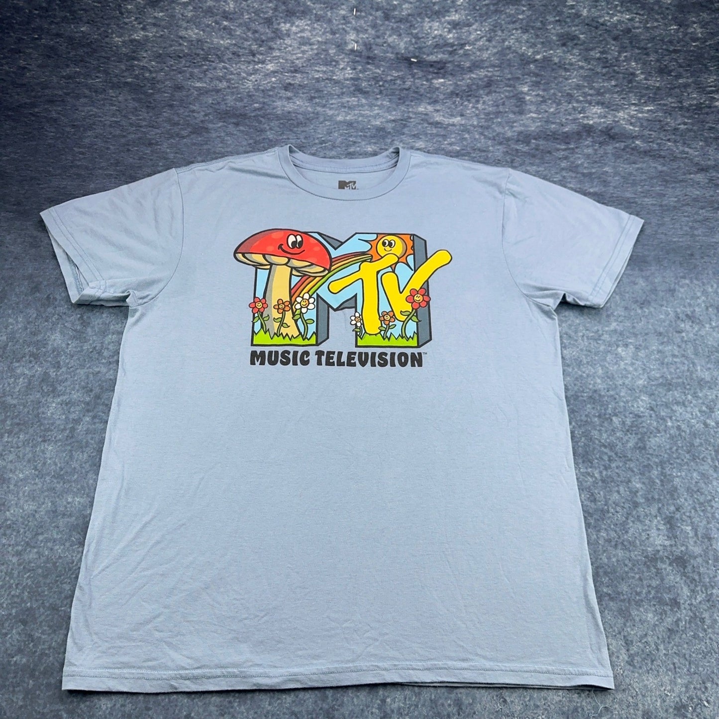 MTV Music Television Mushroom Rainbow Graphic Tee Light Blue Mens Large L by MTV