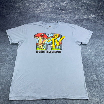MTV Music Television Mushroom Rainbow Graphic Tee Light Blue Mens Large L by MTV