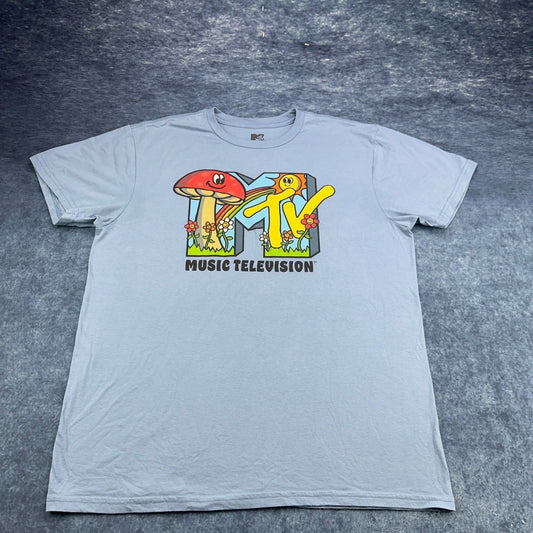MTV Music Television Mushroom Rainbow Graphic Tee Light Blue Mens Large L by MTV