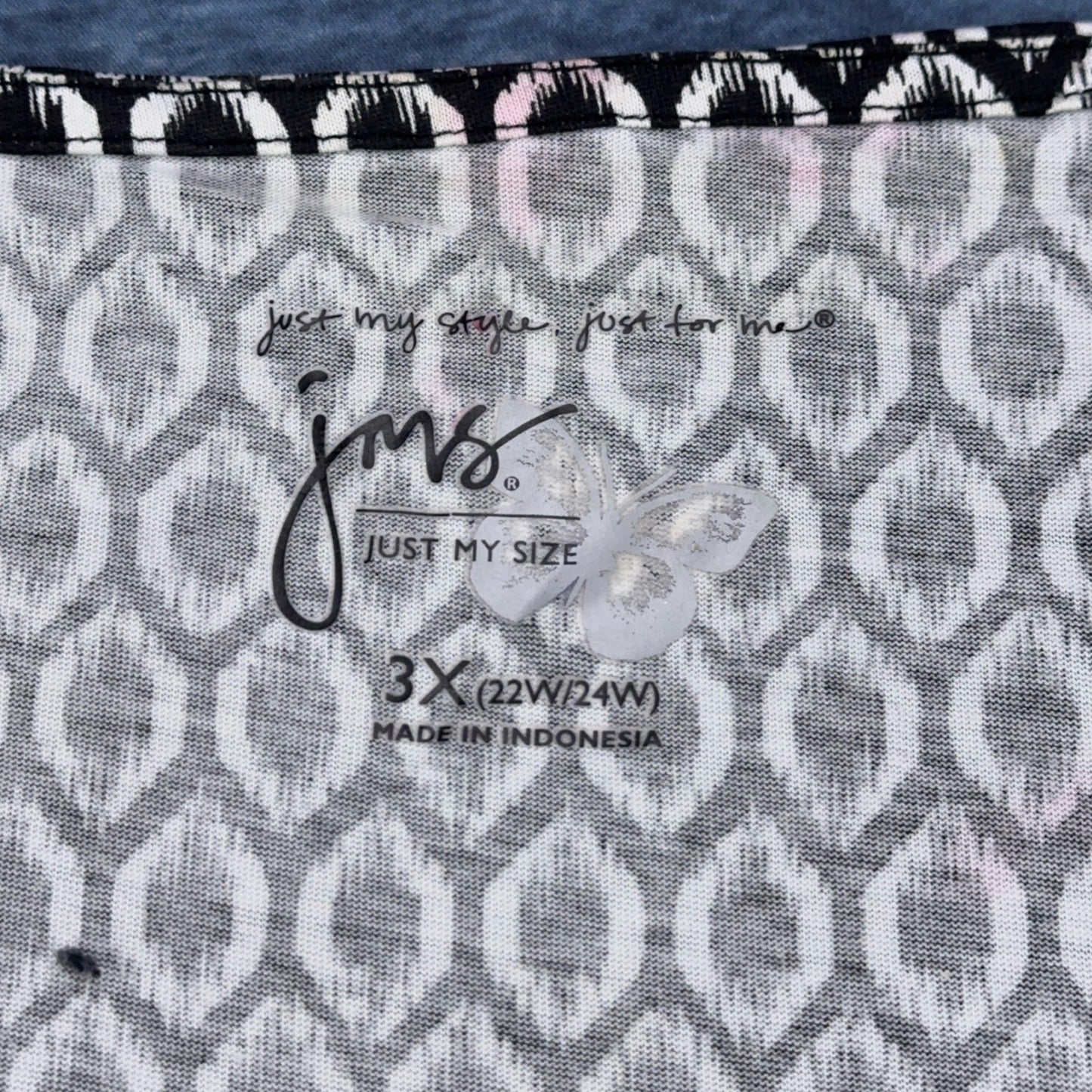 Just My Size JMS Women 3X Black White Geometric Ikat Cap Sleeve Pleated Blouse by Just My Size