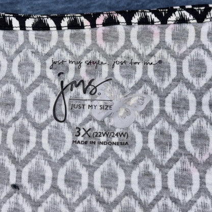 Just My Size JMS Women 3X Black White Geometric Ikat Cap Sleeve Pleated Blouse by Just My Size