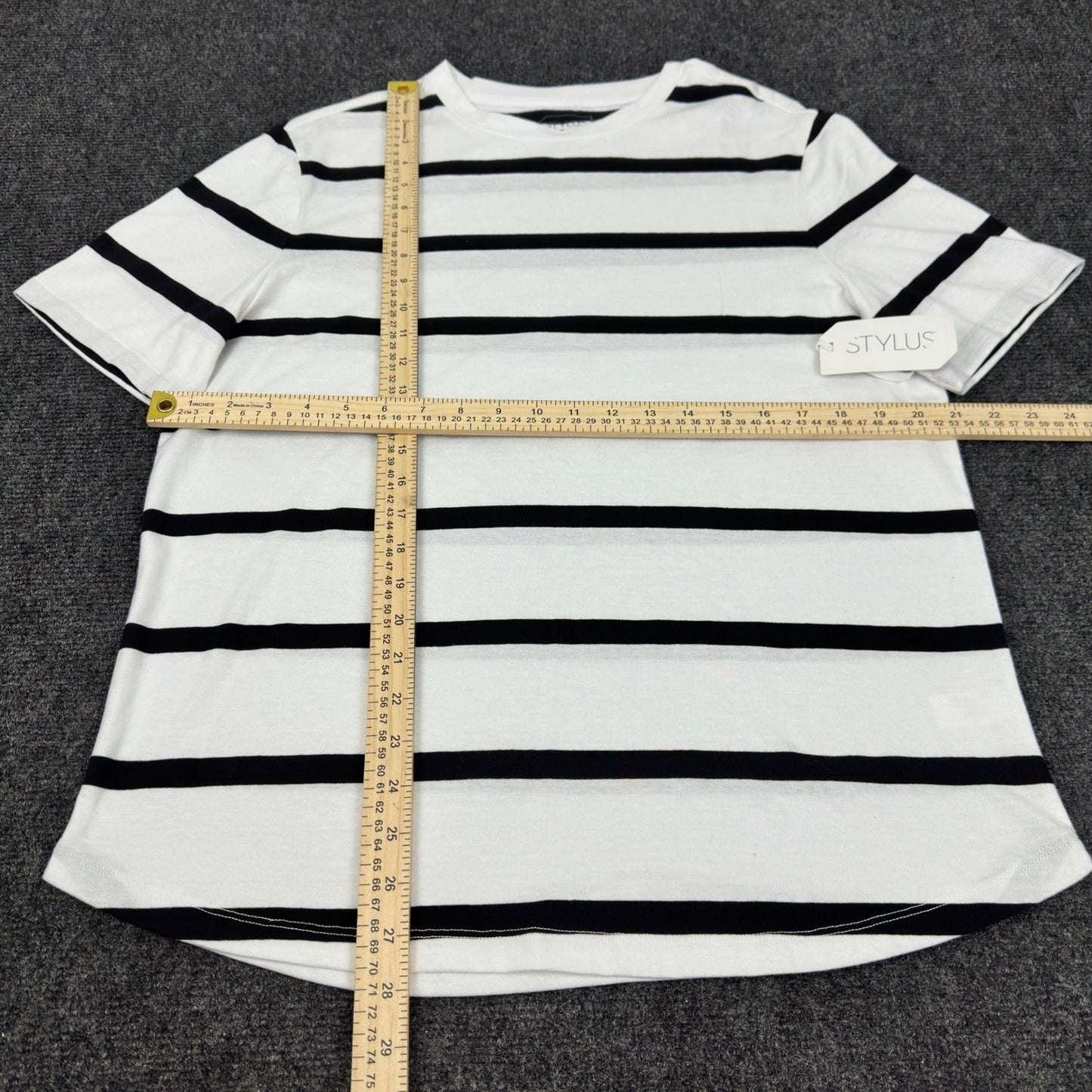 Stylus Mens Black Stripe Short Sleeve Crew Neck T-Shirt SP24STY5032M Medium NWT by Stylus