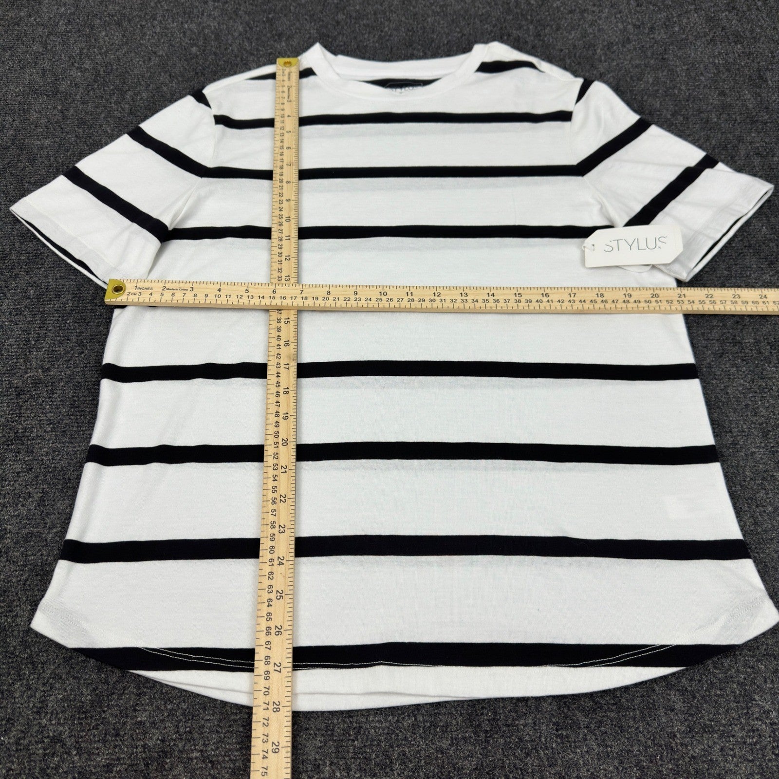 Stylus Mens Black Stripe Short Sleeve Crew Neck T-Shirt SP24STY5032M Medium NWT by Stylus