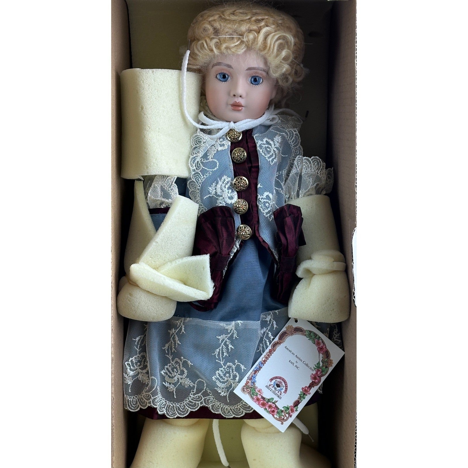 Kais Inc American Artists Collection Hailey Porcelain Doll Blue Lace by Kais Inc