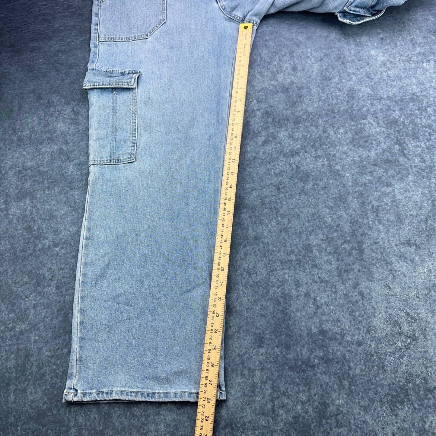 d.jeans Womens Light Wash Cargo Wide Leg Denim Pants Size 14 Stretch Blue by d.jeans