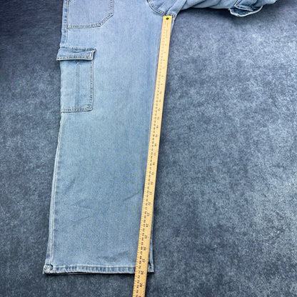d.jeans Womens Light Wash Cargo Wide Leg Denim Pants Size 14 Stretch Blue by d.jeans