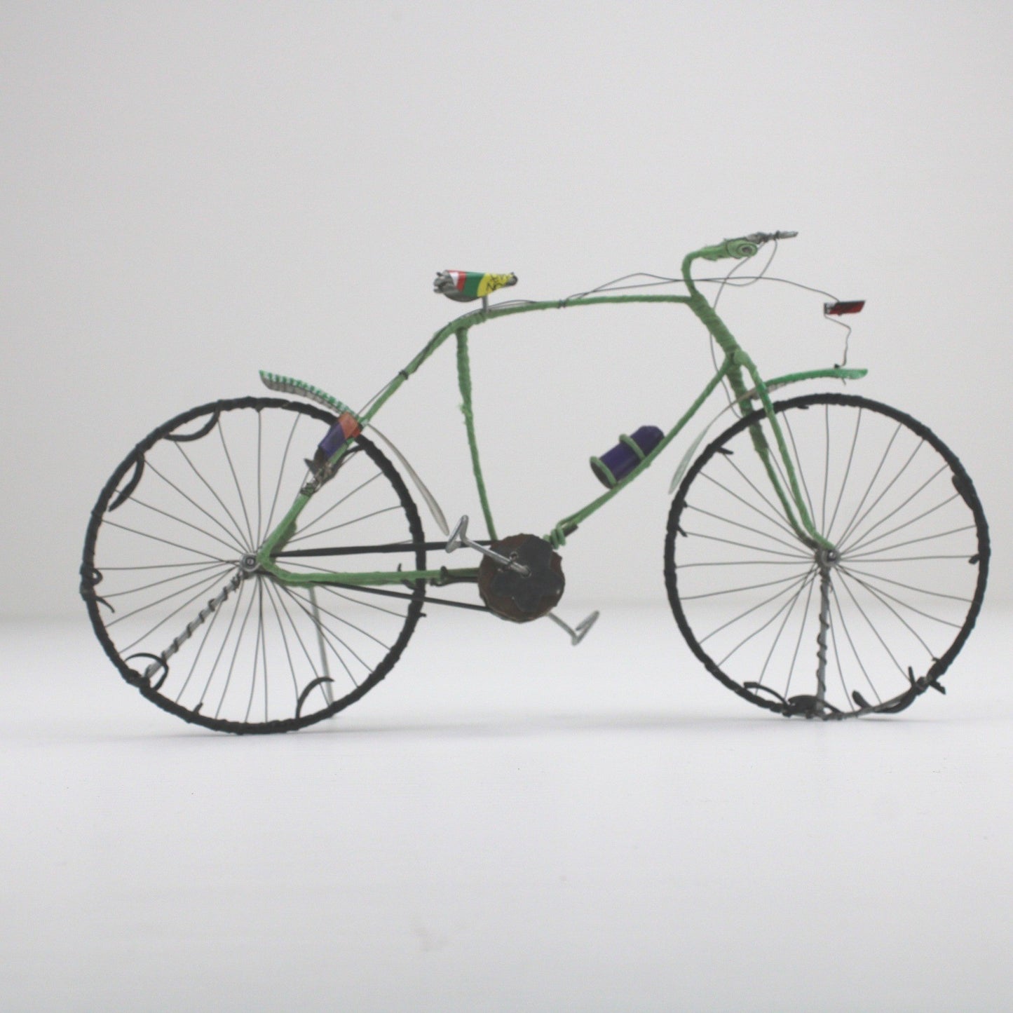 Handmade Recycled Wire Bicycle Sculpture Green Miniature Bike Folk Art Decor by Unbranded