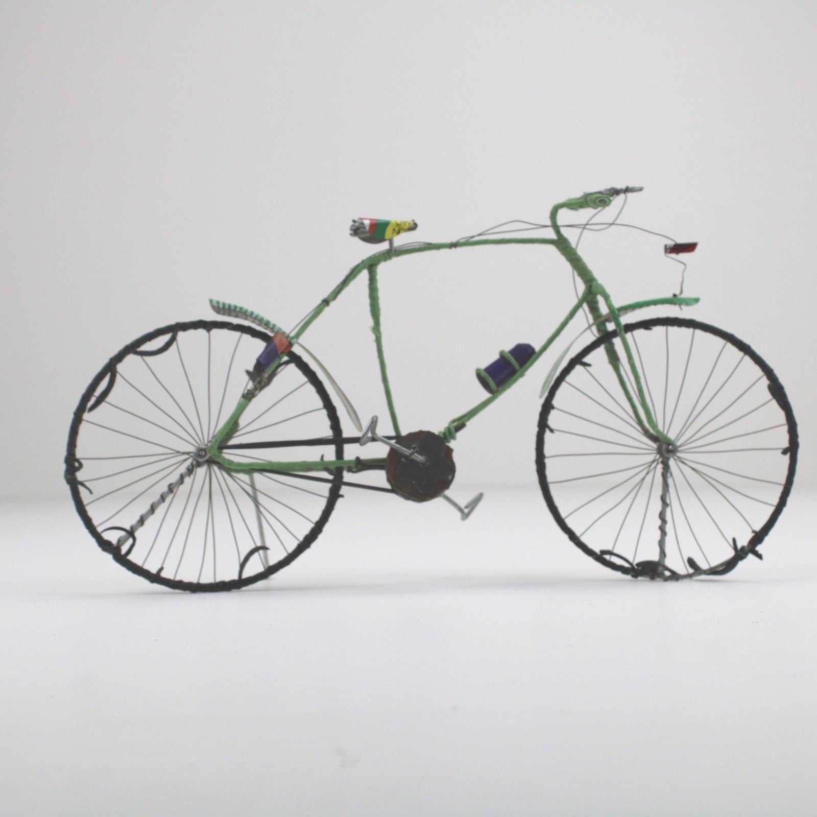 Handmade Recycled Wire Bicycle Sculpture Green Miniature Bike Folk Art Decor by Unbranded
