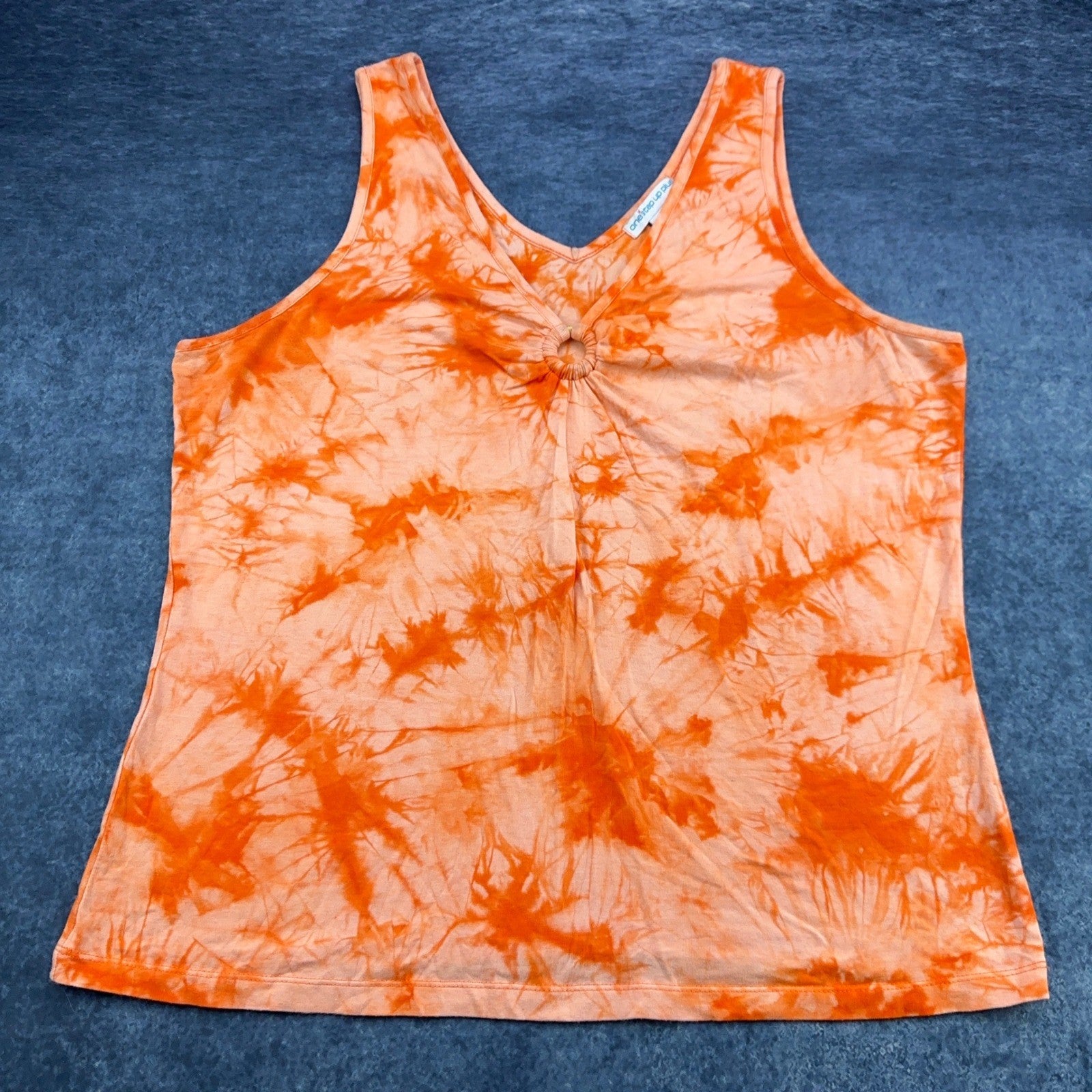 One Step Up Plus Orange Tie Dye O-Ring Tank Top 3X Sleeveless Cotton Blend by One Step Up Plus