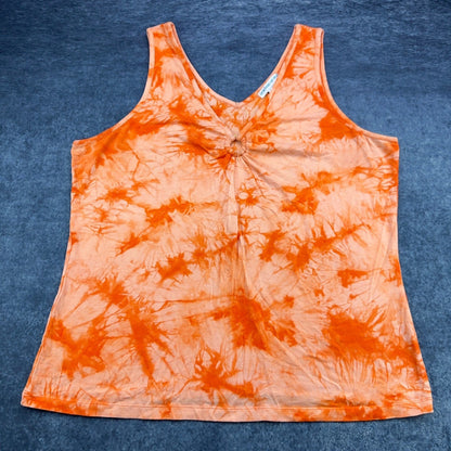 One Step Up Plus Orange Tie Dye O-Ring Tank Top 3X Sleeveless Cotton Blend by One Step Up Plus