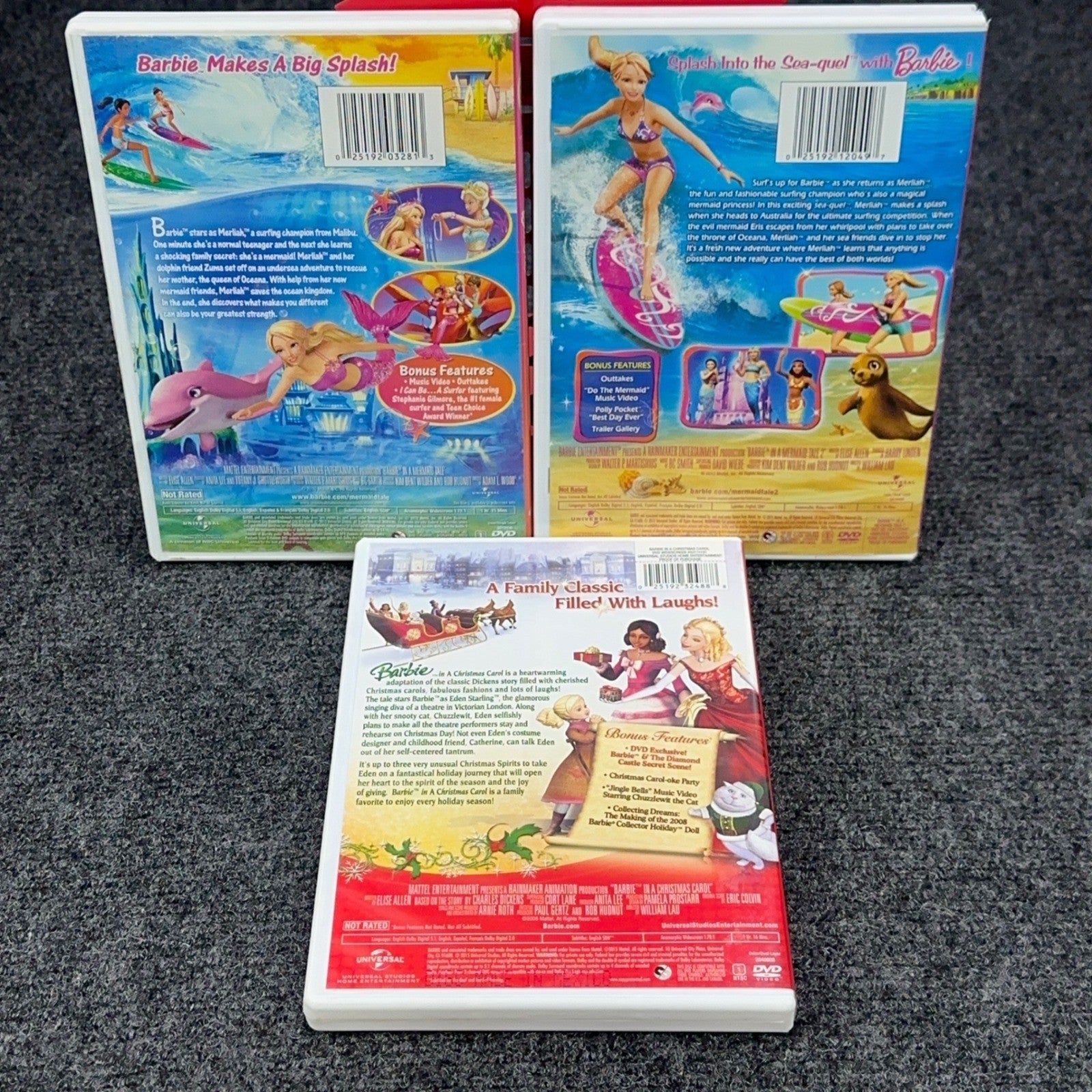 Barbie DVD Bundle A Mermaid Tale 1 & 2 and A Christmas Carol 3 Movie Set by Buysaavy