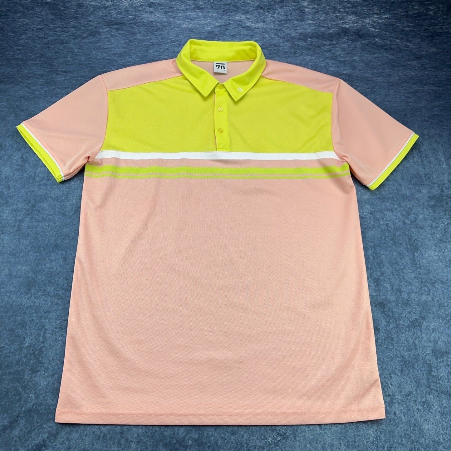 Sub 70 Mens XL Golf Polo Shirt Peach Neon Yellow Colorblock Performance Pique by Sub70