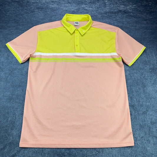 Sub 70 Mens XL Golf Polo Shirt Peach Neon Yellow Colorblock Performance Pique by Sub70