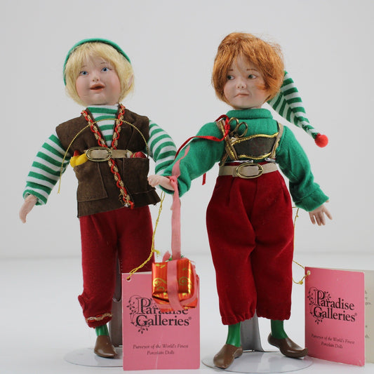 Paradise Galleries Porcelain Christmas Elf Dolls Set of 2 Vintage Holiday Decor by Paradise Galleries