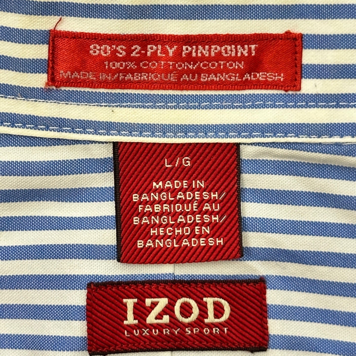 IZOD Luxury Sport Mens Blue White Striped 80s 2-Ply Pinpoint Cotton Shirt L by IZOD