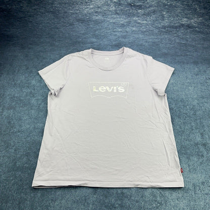 Levis Womens XL Graphic Tee Lavender Purple Metallic Silver Batwing Logo Shirt by Levi's