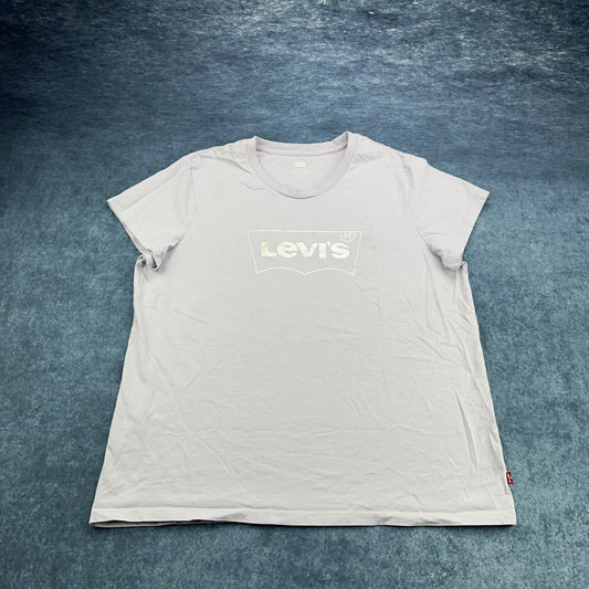 Levis Womens XL Graphic Tee Lavender Purple Metallic Silver Batwing Logo Shirt by Levi's