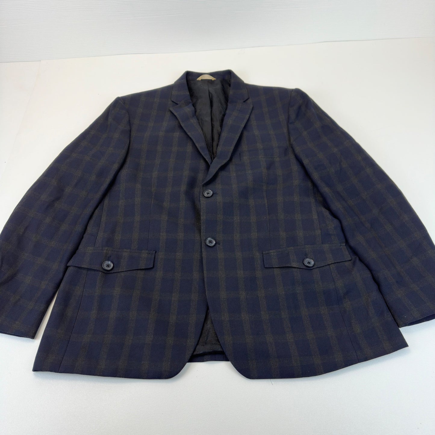 Haggar 1926 Originals Mens 44R Navy Blue Brown Plaid Blazer Sport Coat 1006615 by Haggar