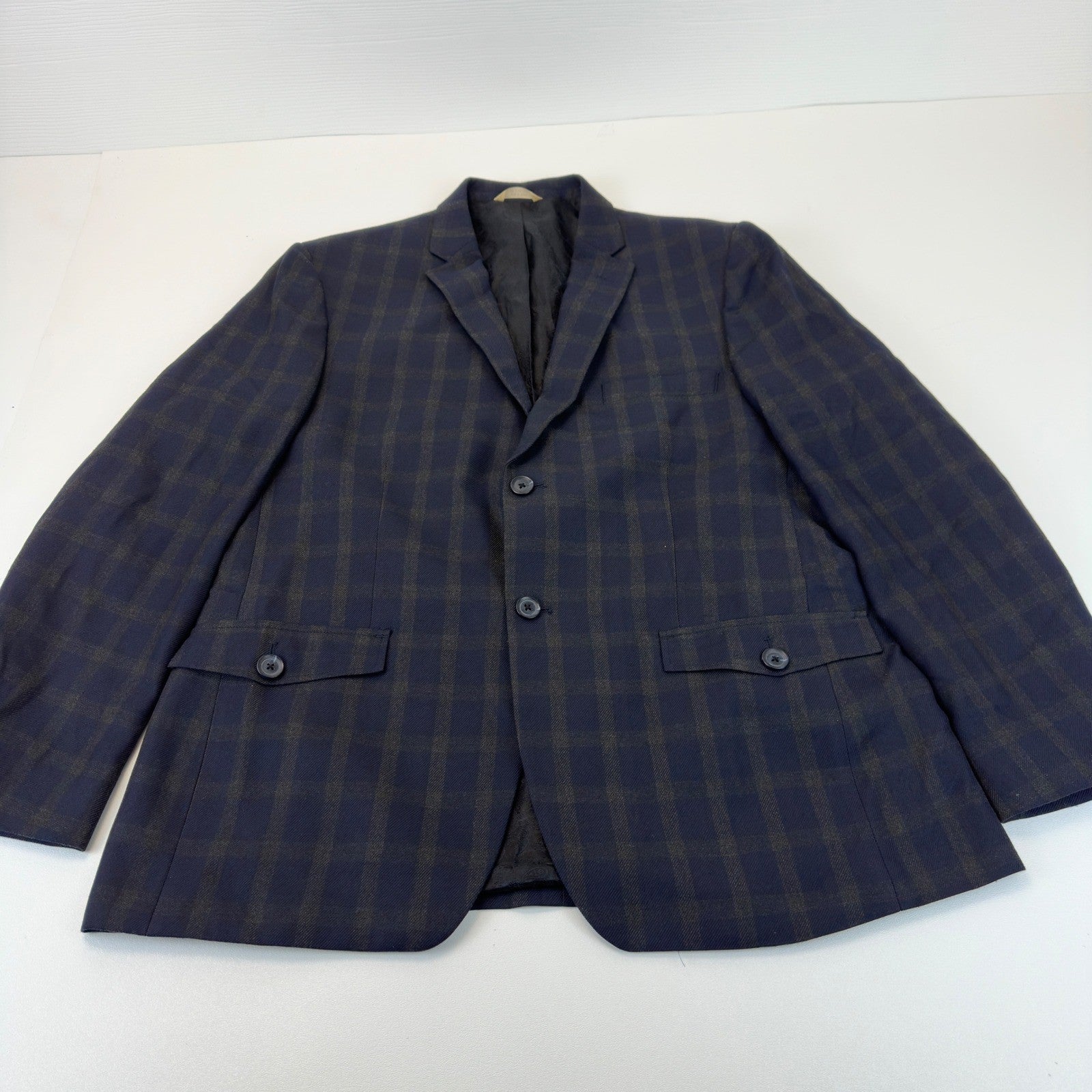 Haggar 1926 Originals Mens 44R Navy Blue Brown Plaid Blazer Sport Coat 1006615 by Haggar