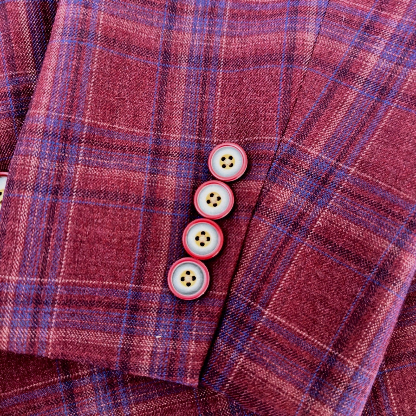 Tallia Mens Plaid Blazer Sport Coat Burgundy Blue Wool Blend Floral Lining 46R by Tallia