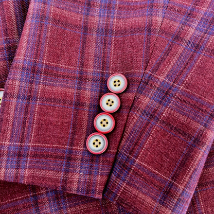 Tallia Mens Plaid Blazer Sport Coat Burgundy Blue Wool Blend Floral Lining 46R by Tallia