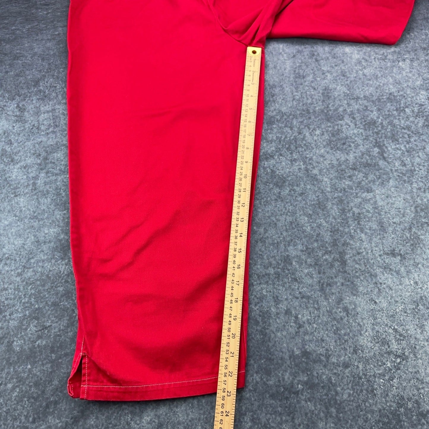 Red 100% Cotton Elastic Waist Crop Pants Women XL Relaxed Wide Leg Side Slit by Unbranded