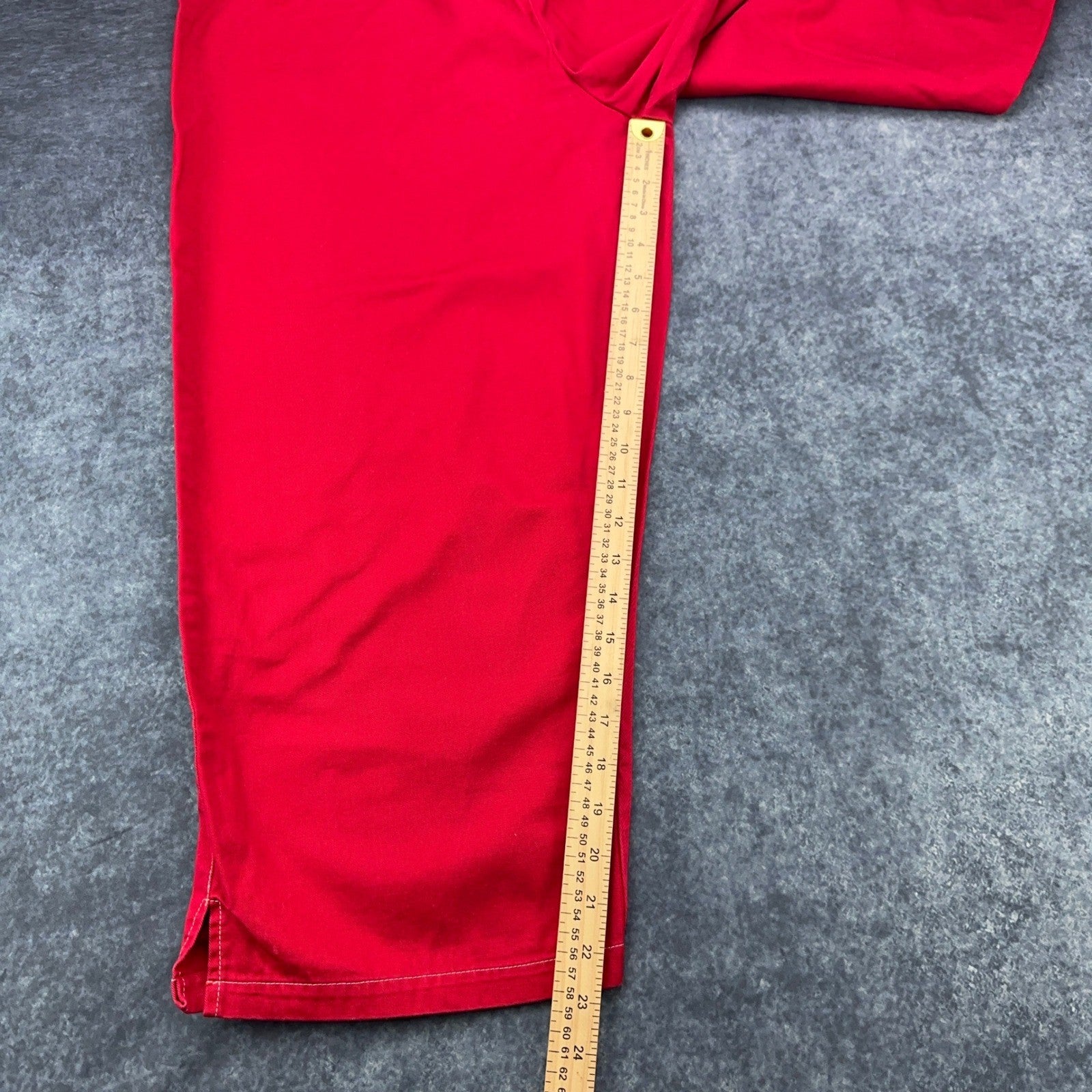 Red 100% Cotton Elastic Waist Crop Pants Women XL Relaxed Wide Leg Side Slit by Unbranded