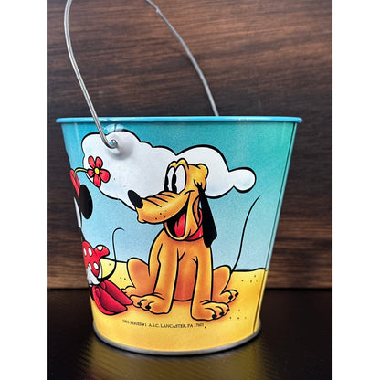 Vintage 1996 Disney Mickey Minnie Pluto Tin Sand Pail Beach Bucket Series 1 ASC by Disney